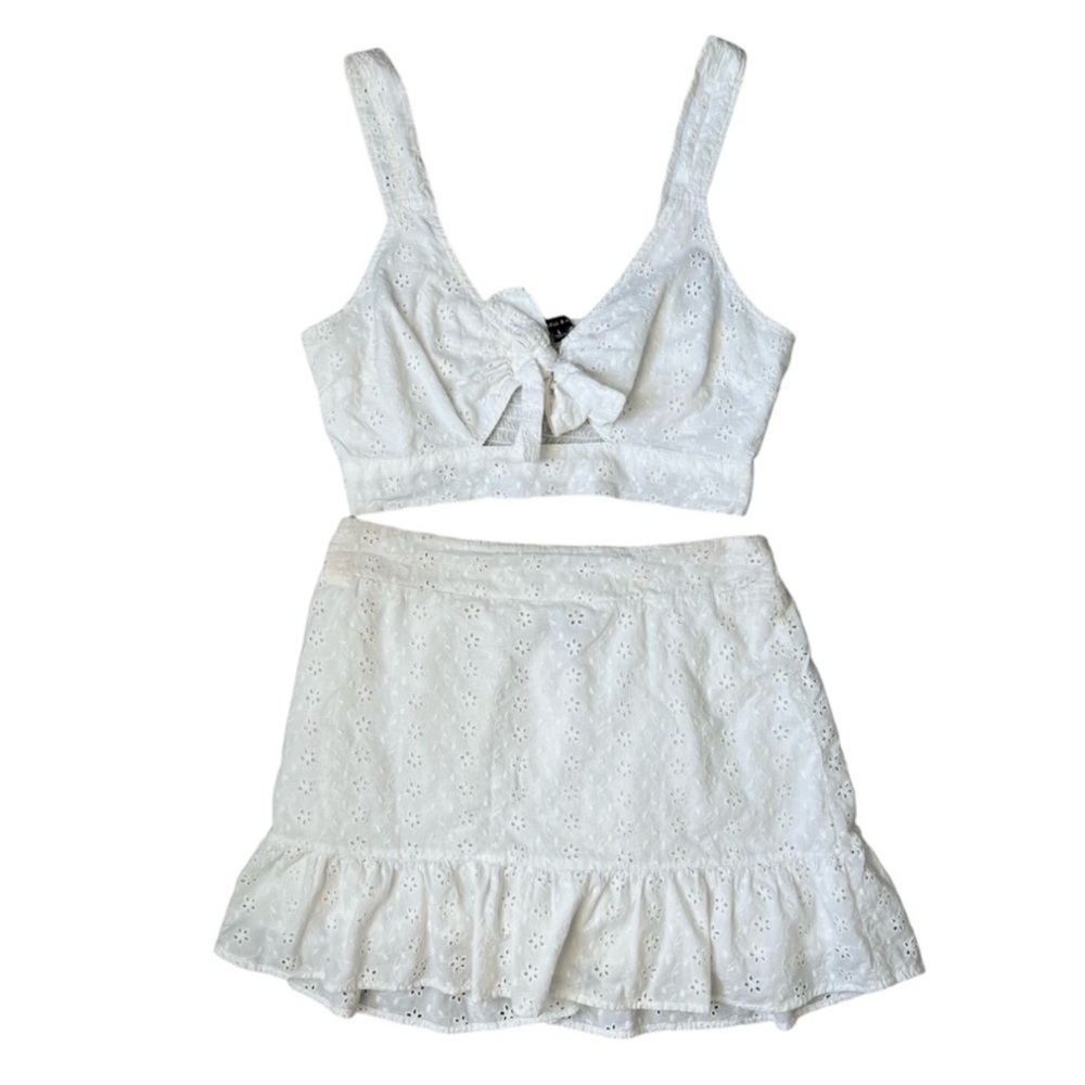 Kendall & Kylie White Eyelet Skirt and Crop Top Set | Size L